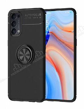 Eiroo Liquid Ring Oppo Reno4 Standlı Siyah Silikon Kılıf - 1