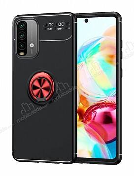 Eiroo Liquid Ring Xiaomi Redmi 9T Standlı Siyah-Kırmızı Silikon Kılıf - 1