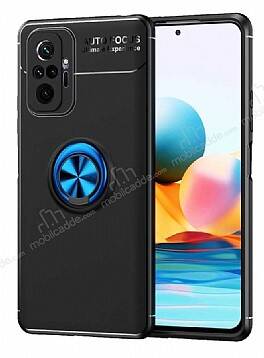 Eiroo Liquid Ring Xiaomi Redmi Note 10 Pro Standlı Siyah-Mavi Silikon Kılıf - 1