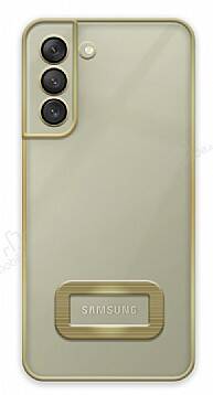 Eiroo Lux Clear Samsung Galaxy S21 FE 5G Kamera Korumalı Gold Silikon Kılıf - 1