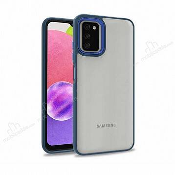 Eiroo Luxe Samsung Galaxy A03s Silikon Kenarlı Mavi Rubber Kılıf - 1