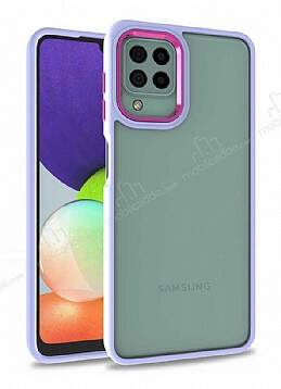 Eiroo Luxe Samsung Galaxy A12 / M12 Lila Silikon Kenarlı Rubber Kılıf - 1