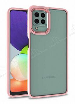 Eiroo Luxe Samsung Galaxy A12 / M12 Pembe Silikon Kenarlı Rubber Kılıf - 1