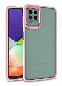 Eiroo Luxe Samsung Galaxy A22 4G Pembe Silikon Kenarlı Rubber Kılıf - 1