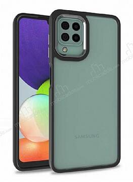 Eiroo Luxe Samsung Galaxy A22 4G Siyah Silikon Kenarlı Rubber Kılıf - 1