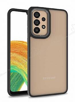 Eiroo Luxe Samsung Galaxy A73 Siyah Silikon Kenarlı Rubber Kılıf - 1