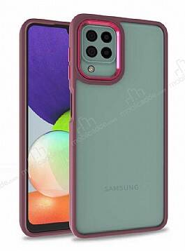 Eiroo Luxe Samsung Galaxy M32 Kırmızı Silikon Kenarlı Rubber Kılıf - 1