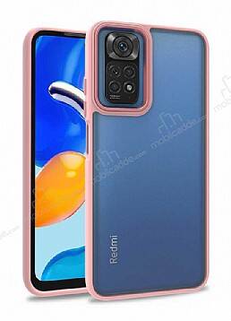 Eiroo Luxe Xiaomi Redmi Note 11 Pembe Silikon Kenarlı Rubber Kılıf - 1