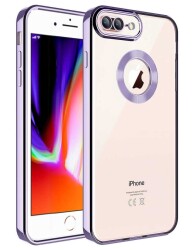 Eiroo Luxury Clear iPhone 7 Plus / 8 Plus Kamera Korumalı Lila Silikon Kılıf - 1