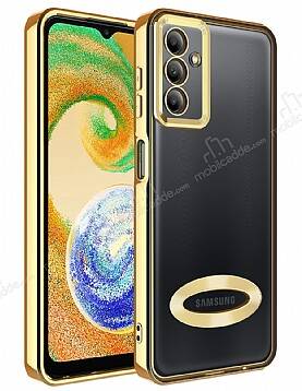 Eiroo Luxury Clear Samsung Galaxy A04S Kamera Korumalı Gold Silikon Kılıf - 1