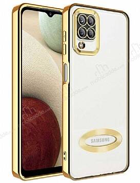 Eiroo Luxury Clear Samsung Galaxy A12 / M12 Kamera Korumalı Gold Silikon Kılıf - 1