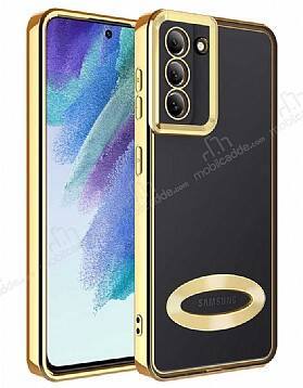 Eiroo Luxury Clear Samsung Galaxy S21 FE 5G Kamera Korumalı Gold Silikon Kılıf - 1