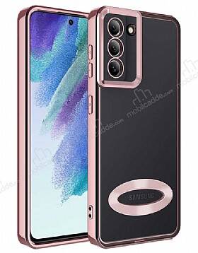 Eiroo Luxury Clear Samsung Galaxy S21 FE 5G Kamera Korumalı Rose Gold Silikon Kılıf - 1