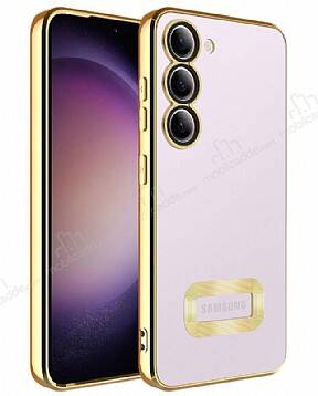 Eiroo Luxury Clear Samsung Galaxy S23 Plus Kamera Korumalı Gold Silikon Kılıf - 1