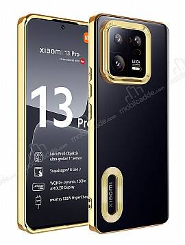 Eiroo Luxury Clear Xiaomi 13 Pro Kamera Korumalı Gold Silikon Kılıf - 1