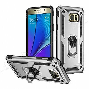 Eiroo Magnet Ring Samsung Galaxy Note 5 Ultra Koruma Silver Kılıf - 1