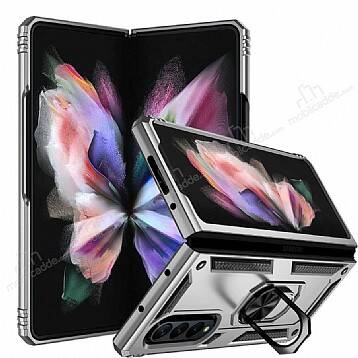 Eiroo Magnet Ring Samsung Galaxy Z Fold3 5G Ultra Koruma Silver Kılıf - 1