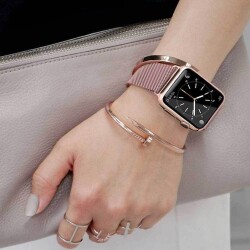 Eiroo Milanese Loop Apple Watch Rose Gold Metal Kordon (38 mm) - 2