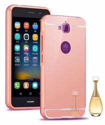 Eiroo Mirror Huawei Y6 Pro Metal Kenarlı Aynalı Rose Gold Rubber Kılıf - 1