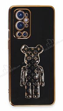 Eiroo OnePlus 9 Pro Bearbrick Standlı Siyah Silikon Kılıf - 1