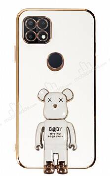 Eiroo Oppo A15 / A15s Baby Bear Standlı Beyaz Silikon Kılıf - 1