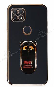 Eiroo Oppo A15 / A15s Baby Panda Standlı Siyah Silikon Kılıf - 1