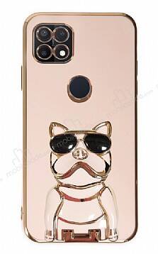 Eiroo Oppo A15 / A15s Bulldog Standlı Pembe Silikon Kılıf - 1