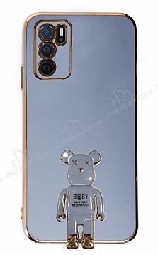 Eiroo Oppo A16 Baby Bear Standlı Mavi Silikon Kılıf - 1