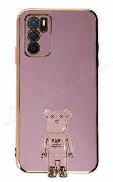 Eiroo Oppo A16 Baby Bear Standlı Mor Silikon Kılıf - 1