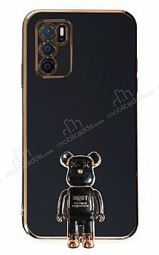 Eiroo Oppo A16 Baby Bear Standlı Siyah Silikon Kılıf - 1