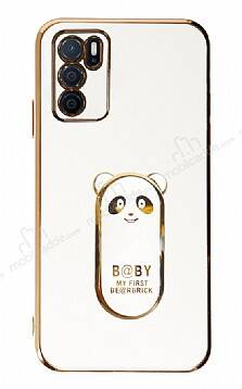 Eiroo Oppo A16 Baby Panda Standlı Beyaz Silikon Kılıf - 1