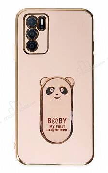 Eiroo Oppo A16 Baby Panda Standlı Pembe Silikon Kılıf - 1