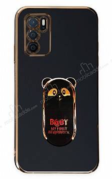 Eiroo Oppo A16 Baby Panda Standlı Siyah Silikon Kılıf - 1