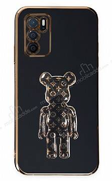 Eiroo Oppo A16 Bearbrick Standlı Siyah Silikon Kılıf - 1