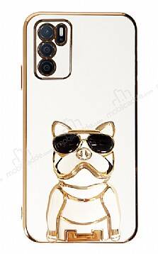 Eiroo Oppo A16 Bulldog Standlı Beyaz Silikon Kılıf - 1