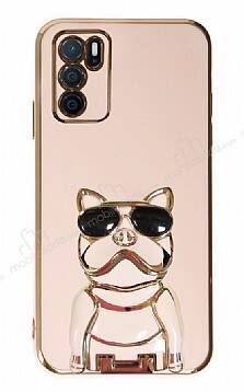 Eiroo Oppo A16 Bulldog Standlı Pembe Silikon Kılıf - 1