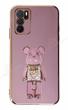 Eiroo Oppo A16 Candy Bear Standlı Mor Silikon Kılıf - 1