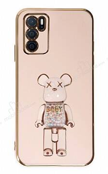 Eiroo Oppo A16 Candy Bear Standlı Pembe Silikon Kılıf - 1