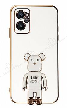 Eiroo Oppo A36 Baby Bear Standlı Beyaz Silikon Kılıf - 1