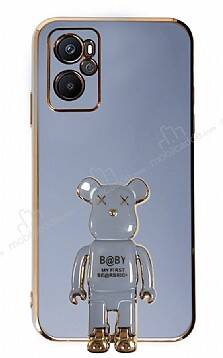 Eiroo Oppo A36 Baby Bear Standlı Mavi Silikon Kılıf - 1