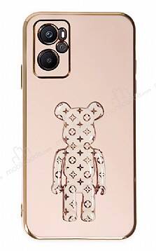 Eiroo Oppo A36 Bearbrick Standlı Pembe Silikon Kılıf - 1