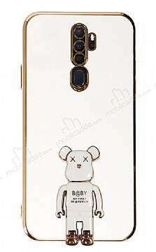 Eiroo Oppo A5 2020 / A9 2020 Baby Bear Standlı Beyaz Silikon Kılıf - 1