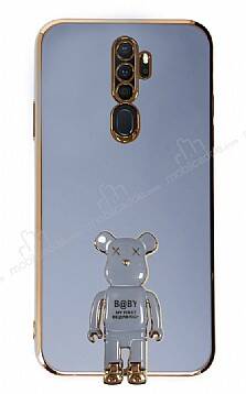 Eiroo Oppo A5 2020 / A9 2020 Baby Bear Standlı Mavi Silikon Kılıf - 1