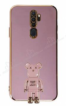 Eiroo Oppo A5 2020 / A9 2020 Baby Bear Standlı Mor Silikon Kılıf - 1