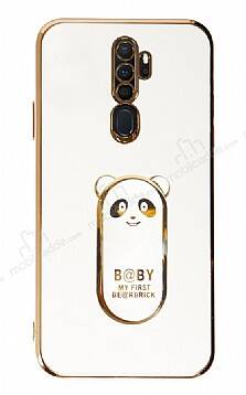 Eiroo Oppo A5 2020 / A9 2020 Baby Panda Standlı Beyaz Silikon Kılıf - 1