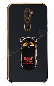 Eiroo Oppo A5 2020 / A9 2020 Baby Panda Standlı Siyah Silikon Kılıf - 1