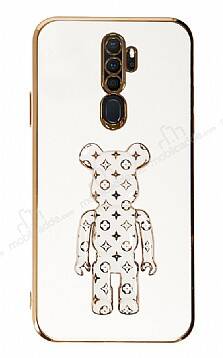 Eiroo Oppo A5 2020 / A9 2020 Bearbrick Standlı Beyaz Silikon Kılıf - 1