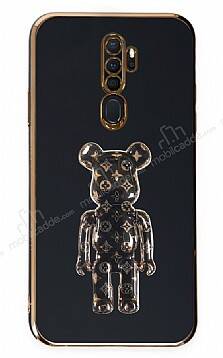 Eiroo Oppo A5 2020 / A9 2020 Bearbrick Standlı Siyah Silikon Kılıf - 1