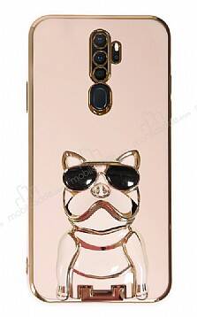 Eiroo Oppo A5 2020 / A9 2020 Bulldog Standlı Pembe Silikon Kılıf - 1