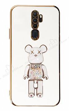 Eiroo Oppo A5 2020 / A9 2020 Candy Bear Standlı Beyaz Silikon Kılıf - 1